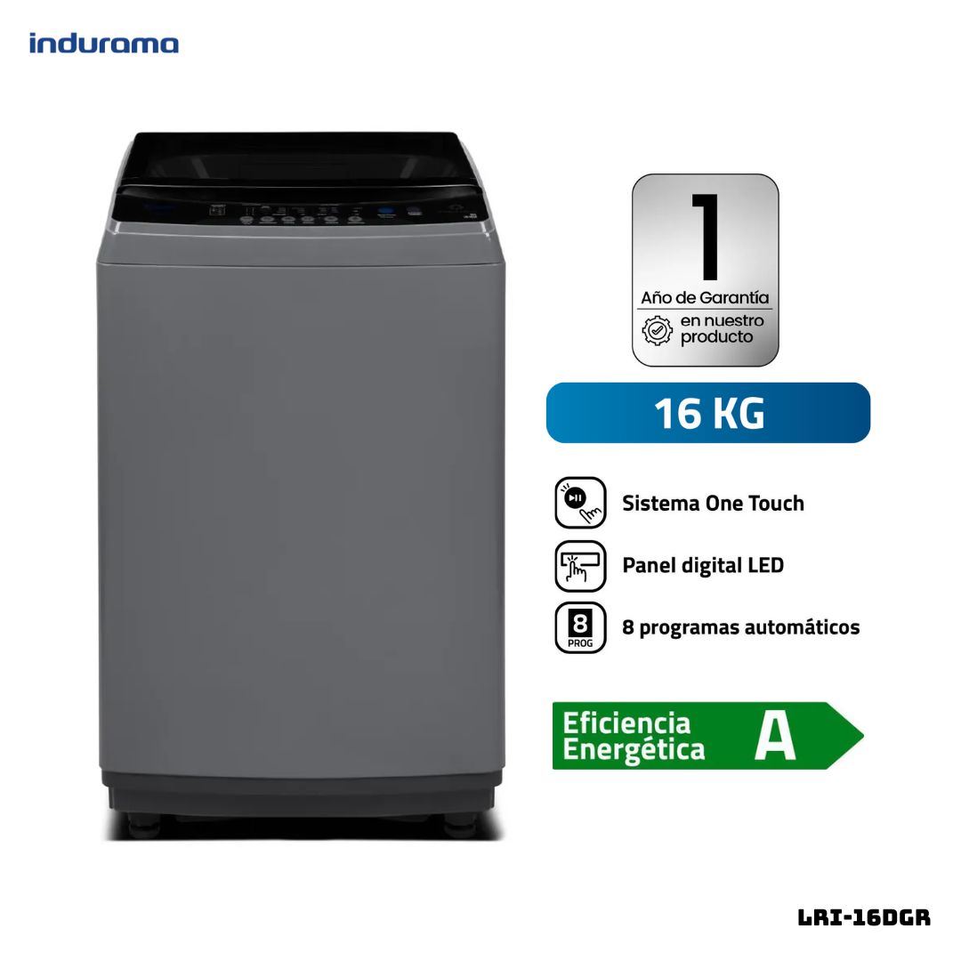LAVADORA INDURAMA 16 KG CARGA SUPERIOR GRIS OSCURO - LRI-16DGR